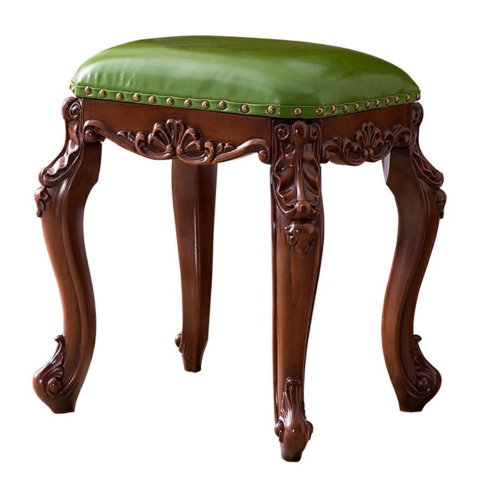 Tabouret de Fauteuil en Cuir Vert pour un Salon Cosy