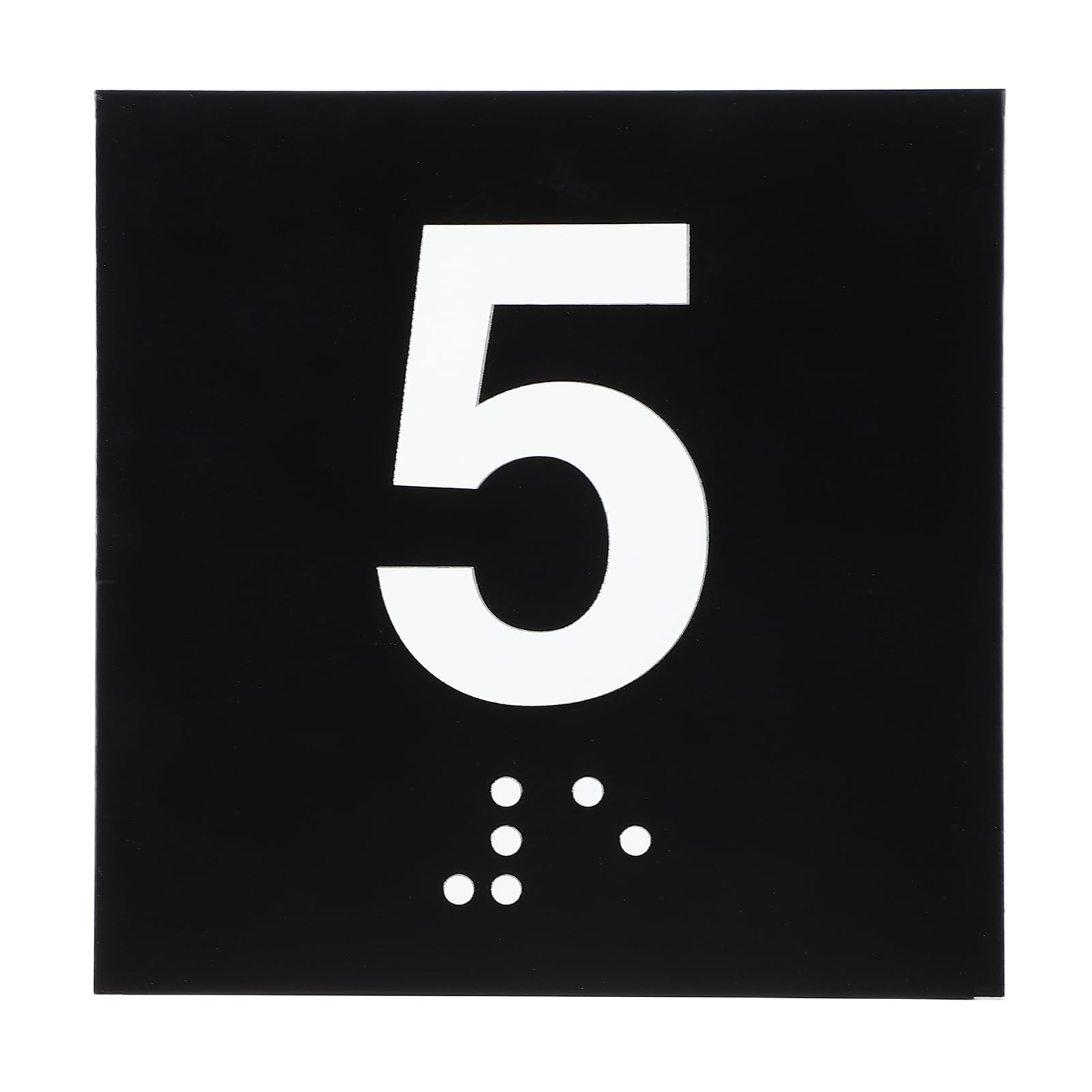 PATIKIL Exam Room Number Sign, 4" x 4" Number 5 Sign with Braille and Tactile Self-Adhesive Identification for Test Center Office Assistance, White on Black