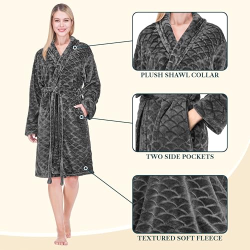 Image of PAVILIA Plush Robe for Women, Soft Fleece Short Bathrobe, Warm Lightweight Knee Length Lounge Robe with Pockets