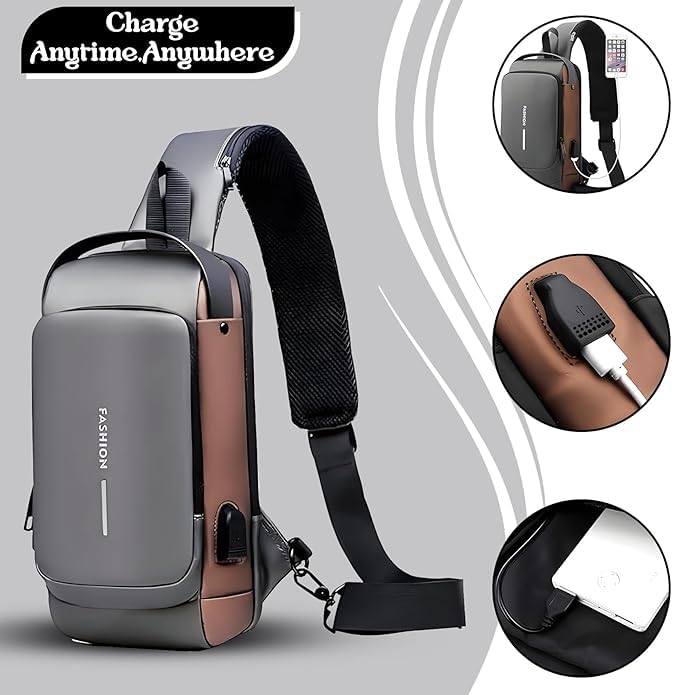 Image of Anti Theft Sling Bag Waterproof Crossbody Backpack With USB Charging Port Slim Unisex Shoulder Messenger Bag For Travel Casual Use Compact Chest Bag 33x21x7 Cm Stylish Durable Design