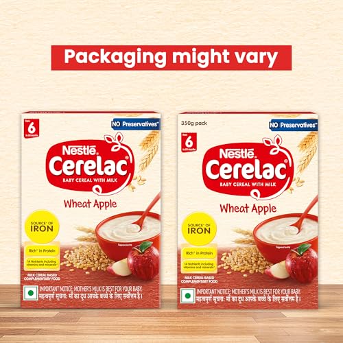 Image of CERELAC Baby Food Cereal | No Preservatives | Wheat Apple for 6 to 24 Months Baby | Source of Iron & Protein for Babies | Instant Cereal | 350g / 360 g (Weight may vary upwards)