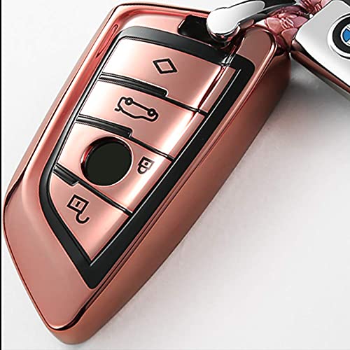 Intermerge For Bmw Key Fob Cover,Blade Shape Soft Tpu Key Case Shell Pouch For Bmw New X1 X3 X5 X6 Series 1 2 5 7 Keyless Entry Key Cover-Rose Gold #TOP3