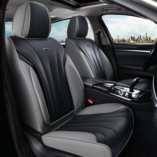 Image of Coverado Front Seat Covers, 2 Pack Waterproof Seat Cover for Cars, Driver Seat Covers, Waterproof Car Seat Protector, Leather Car Seat Cushions Universal Fit for Most Sedan, SUV, Trucks(Gray&Black)