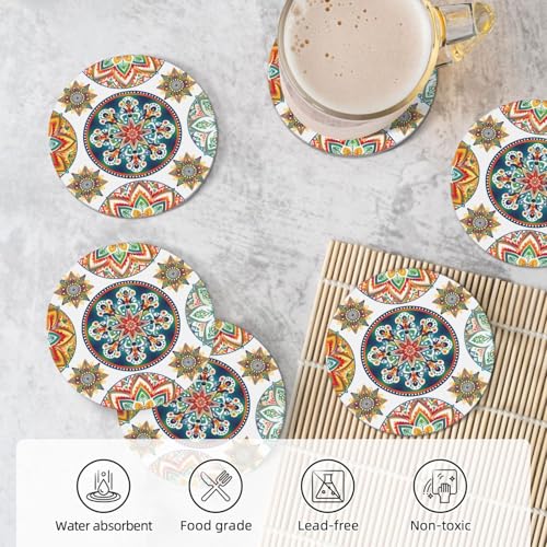 Dessous de verre en céramique géométrique mandala | Lot de 6