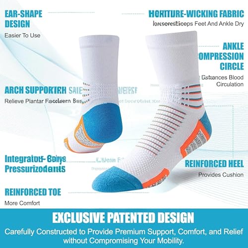 Image of Crew Socks for Women & Men Circulation, Ankle Compression for Diabetic and Neropathy Pain Relief, Swelling, Neuropathy, Runner, Nurses, Travel, Pregnancy, Flying - Blue
