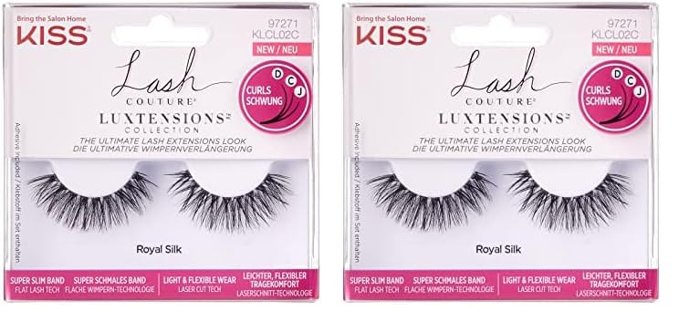 KISS Lash Couture LuXtensions Collection 1 Paar Fake Lashes, Royal Silk, leichte und flexible Faux-Mink-Wimper mit superschlankem Wimpernband, inklusive Wimpernkleber (Packung mit 2)