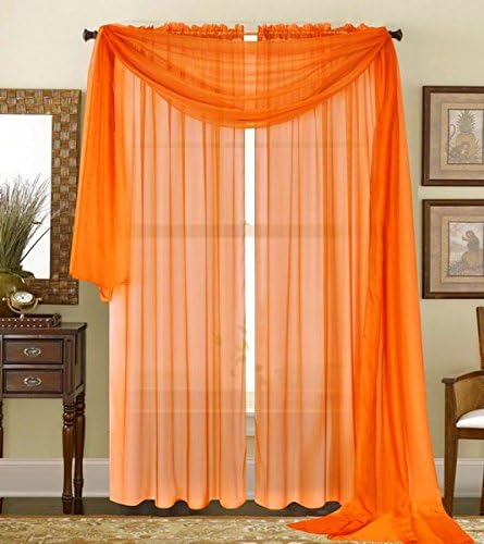 Qutain Linen Solid Viole Sheer Curtain Window Panel Drapes Set of Two (2) (55" x 95 inch, Orange)