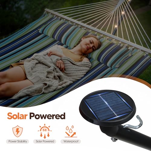 Image of SUNCREAT Hammocks Stand Alone Hammock with Solar Powered Lights, Portable Standing Hammock, Green