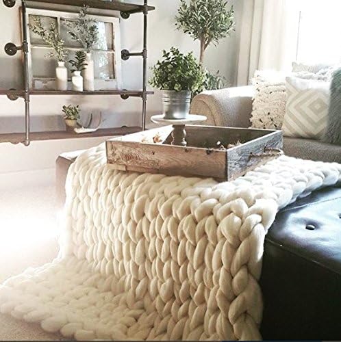 Becozi Chunky Blanket. Merino Wool Blanket. Giant Knit. Arm Knitting Blanket.