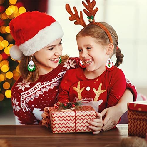 Christmas Earrings for Women Handmade Teardrop Dangle Faux Leather Earrings Christmas Decorations Bulk Xmas New Year Party Earrings Set Winter Holiday Jewelry Gift3