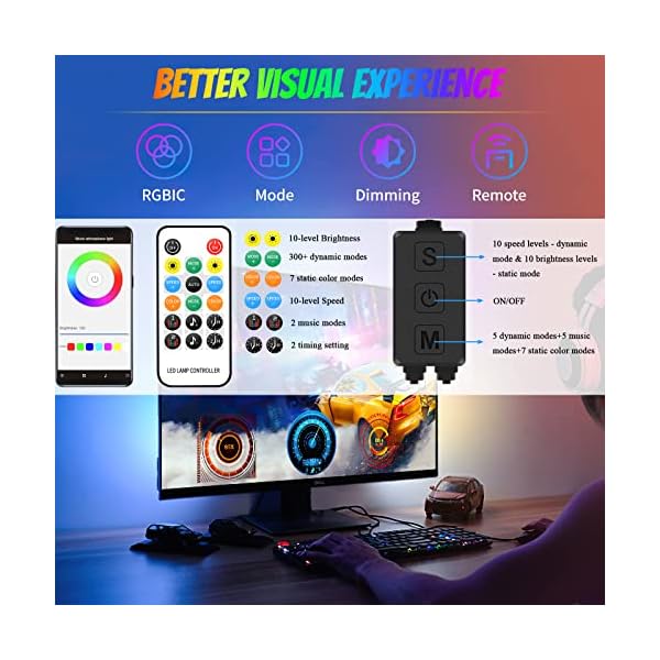 Melofo RGB Under Monitor Light Bar Gaming RGB LED Lightbars with Smart APP Bluetooth Remote Control Speed Adjustable Color Changing RGBIC USB Powered Desk Light Bar for PC Game Computer TV [Energy Class A] - Image 5