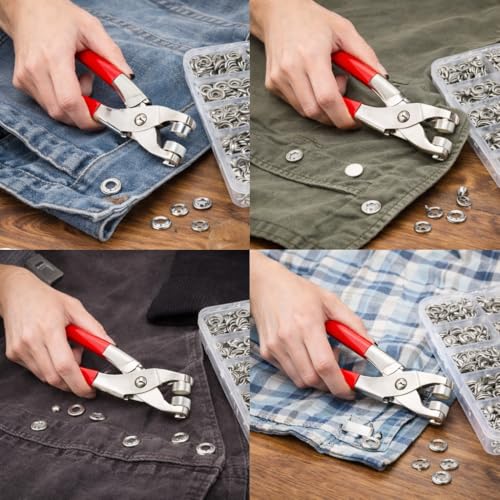 Image of Snap Button Fastener Kit with Plier Tool, Silver | 100 Sets Metal Snap Buttons, Stainless Steel Press Stud, For Clothing, Leather, DIY Craft, Repair, Storage Box