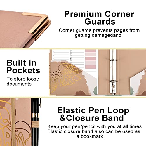 Mini 3 Ring Binder 1 Inch For 5.5" X 8.5" Paper With 5-Tab Dividers Eyrozill Cute Mini Binder For School/Office Supplies And Home, Brown Impression #TOP5