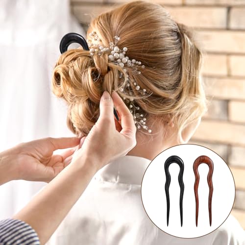 2 Pack Wooden Hair Sticks for Women, U Shaped Hair Fork, French U Shaped Hairpin with Two Prongs Hair Clips, U Shape Hair Forks for Long Hair, Frosted French Hair Pin, Vintage Matte Hair Pins - Thumbnail 7