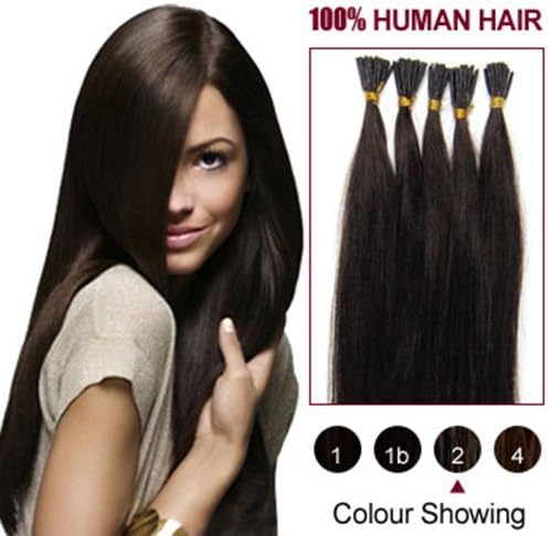 HairExtensionSale I Tip Fusion Pre Bonded Human Keratin Hair Extensions 22" Dark Brown(#2) 100s Stick Tip Human Remy Hair Weft[1 Set Weight: 40-50 Grams,120-150 Grams for Full Head Volume Set]