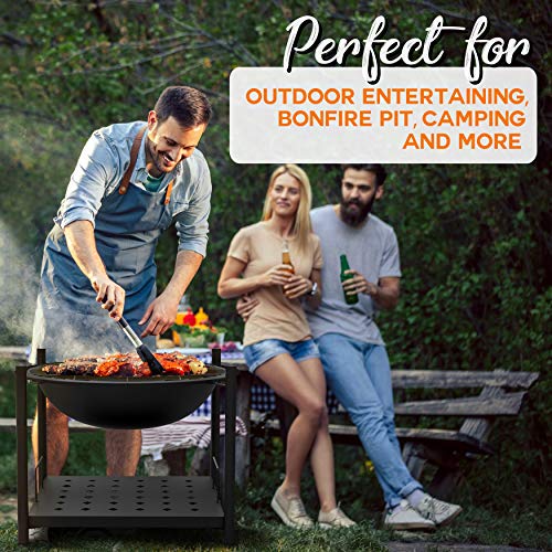 SereneLife Outdoor Wood Fire Pit - 26" Steel BBQ Grill with Mesh Spark Screen, Log Grate, Fire Poker & Cover for Camping, Picnic, Bonfire - Durable, Easy to Assemble, 2 in 1