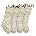 Vanteriam Pack 4 Christmas Stockings, 15'' Unique Ivory White Knit Christmas Stockings for Xmas Decorations, Set of 4