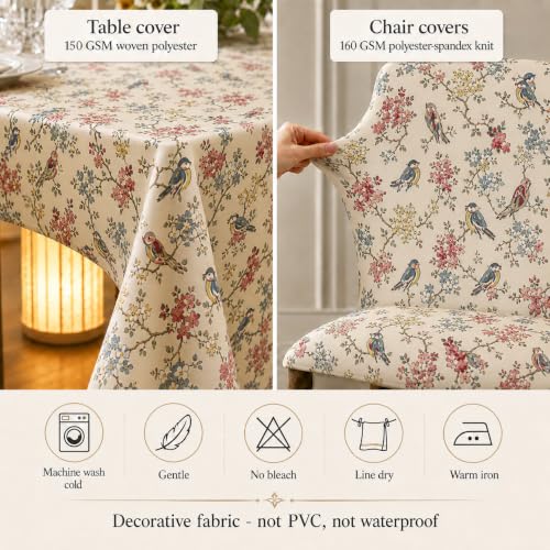 Image of Cloth Fusion Dining Table Cover with 6 Chair Covers, 6 Seater Table Cloth | Table cover and every chair cover in one matching print; 4-way stretch chair covers; 6 designs; washable, not PVC