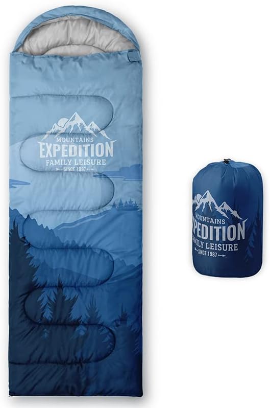 Vista 9 de Saco de dormir para adultos y niños, furgoneta de campamento de montaña verde, ligero, cálido, portátil, para interiores y exteriores, impermeable