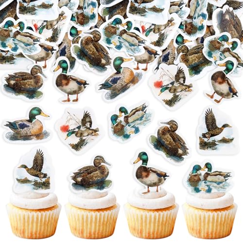 40Pcs Edible Mallard Cupcake Toppers Hunting Ducks Cupcake Picks Teal Drink Topper for Spring Animal Baby Shower Mallard Duck Birthday Cupcake Decorations Wild Duck Party Decors