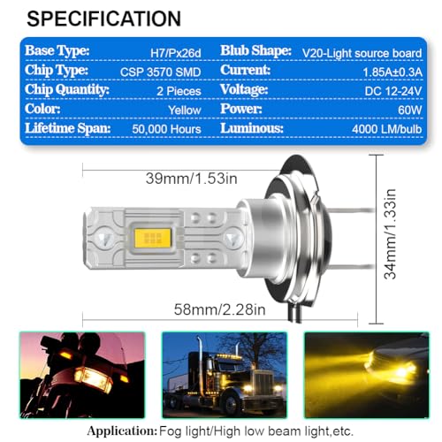 Luz Antiniebla H7 LED 300% Más Brillante SOFOC 4000LM Delantera 12V 3