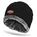 Men Soft Stretch Cable Knit Lined Thick Warm Winter Wool Slouchy Beanies Hat (E-Black)