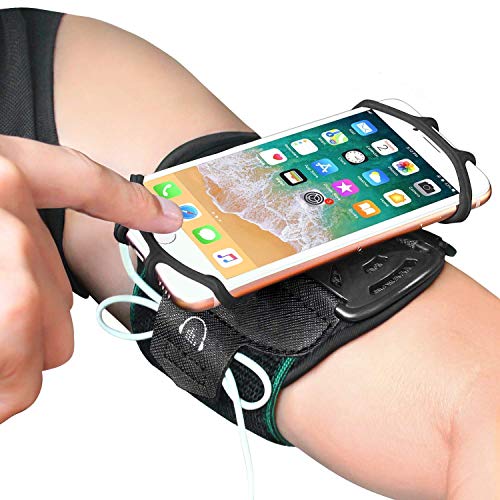 Bovon Brazalete Deportivo, Brazalete Movil Súper Transpirable Compatible con iPhone 12 Pro Max/12 Mini/iPhone 11 Pro MAX, Galaxy Note 9, Rotación de 360° con Bolsillito de Llaves para Correr Montar
