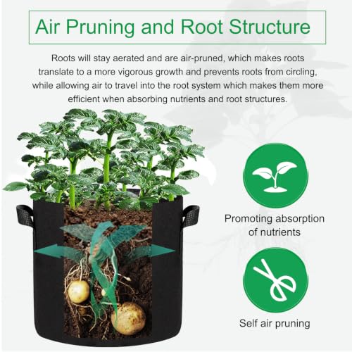 JERIA 24-Pack 10 Gallon Nonwoven Grow Bags, Plant Grow Bags，Heavy Duty Aeration Fabric Pots with Durable Handles
