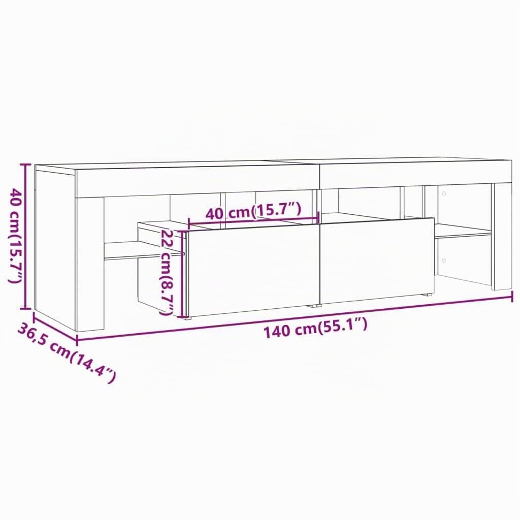 vidaXL Meuble TV avec lumières LED Vieux Bois Bois d'ingénierie