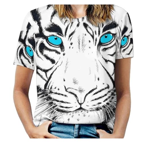 T-shirt femme motif tigre tops street tees grande taille style urbain