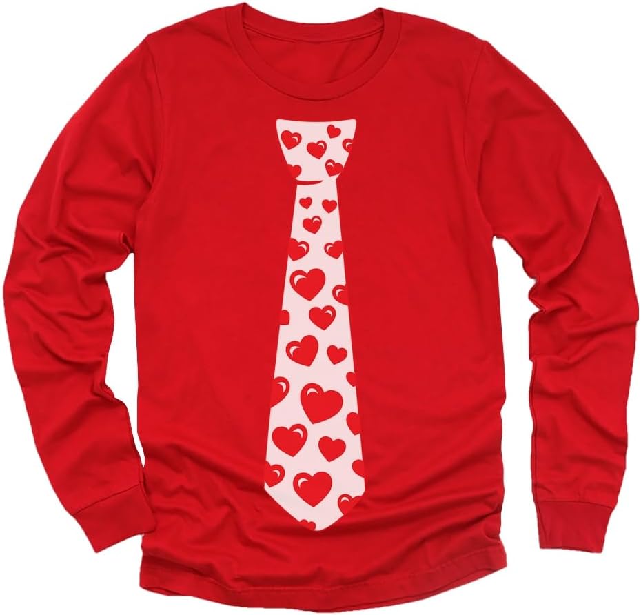 Tstars Red Hearts Tie Kids Valentines Day Shirt - ABC I Love You Long Sleeve Tee for Toddlers & Youth Boys Girls