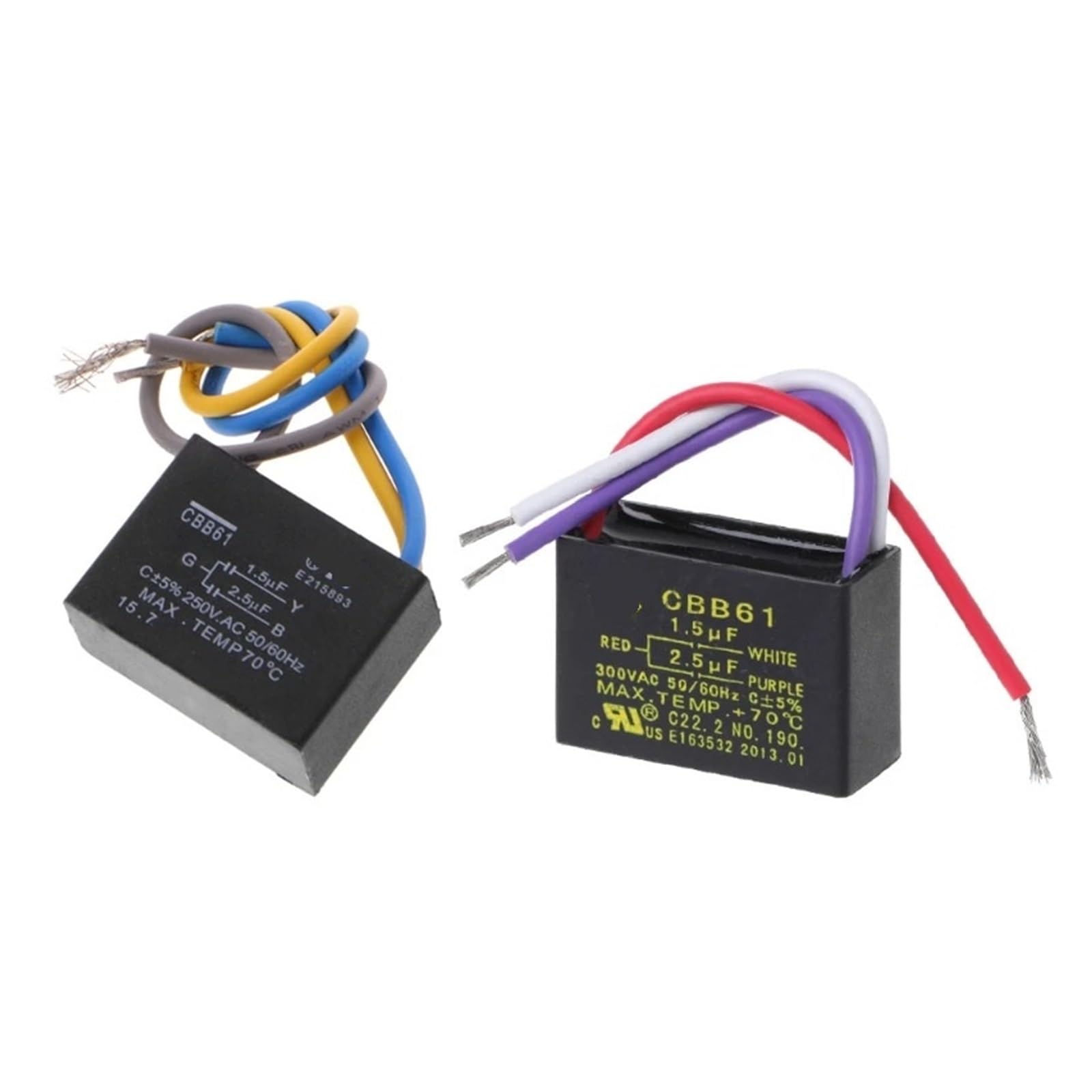 ICXLPMC Black CBB61 1.5uF+2.5uF 3 Wires AC 250V 50/60Hz Capacitor For Ceiling Fan