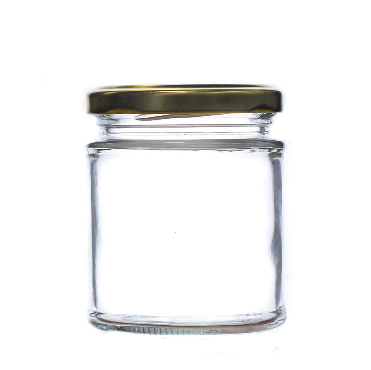 Wares of Knutsford 100 x Round Glass Jam Jars, 190ml (8oz) & Lids, Preserves Chutney Honey Pickle Deluxe (Gold)