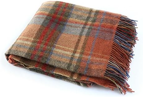 Genuine Irish, 100% Wool Throw & Toss Blanket, Traditional Plaid Print, Soft Warm Heirloom Quality Lambswool, Imported from Ireland, 54" x 72" Inches, Green/Ren