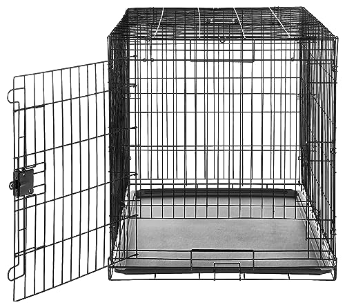 Amazon Basics Zusammenklappbarer Hundekäfig aus Metalldraht mit Bodenschale, Einzeltür, 106.7 x 71.1 x 76.2 cm (L x W x H), Schwarz