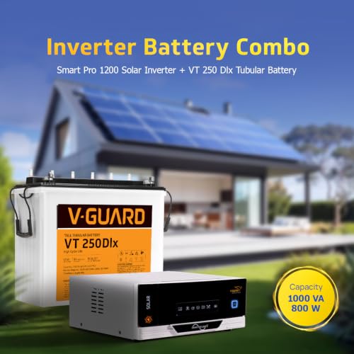 Image of V-Guard Inverter & Battery Combo (Smart Pro 1200S Inverter, VT 250 DLX (230 Ah Tall Tubular Battery)) for Home, Office & Shops