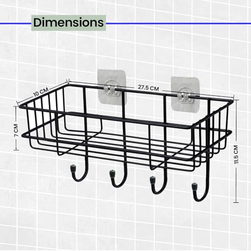 Image of WonderStand SHELFIE Plus (Set of 1) | Multipurpose Bathroom Shelf Rack, GI Steel (Set of 2) with Hooks Bathroom Shelf Rack Storage Accessories Organizer