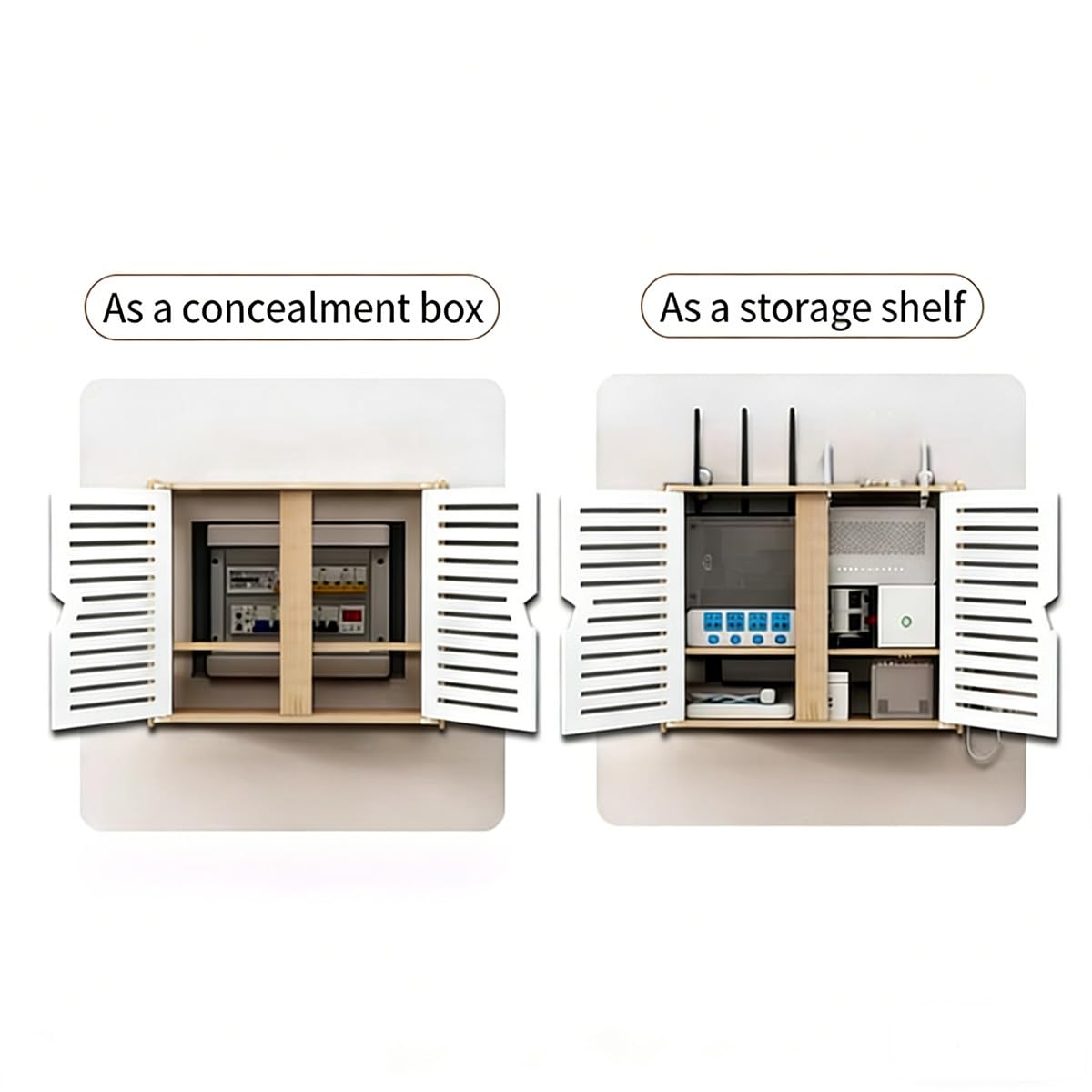 Organisateur de routeur Mural，Support WiFi en Bois avec Dissipation Thermique, Gestion de câbles et sans perçage pour Modem, décodeur TV, Salon(42x38CM16.5x15in)