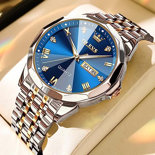Image of OLEVS Watch for Men Women Large Face Unisex Diamond Luxury Dress Analog Quartz Stainless Steel Waterproof Luminous Date Business Casual Wrist Watch