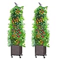 Sunnyglade 2 PCS Raised Garden Bed Planter Box with Trellis, 63" Tall Outdoor Tomato Planters for Climbing Vegetables Flowers Vine Plants, Tomato Cage with Wheels