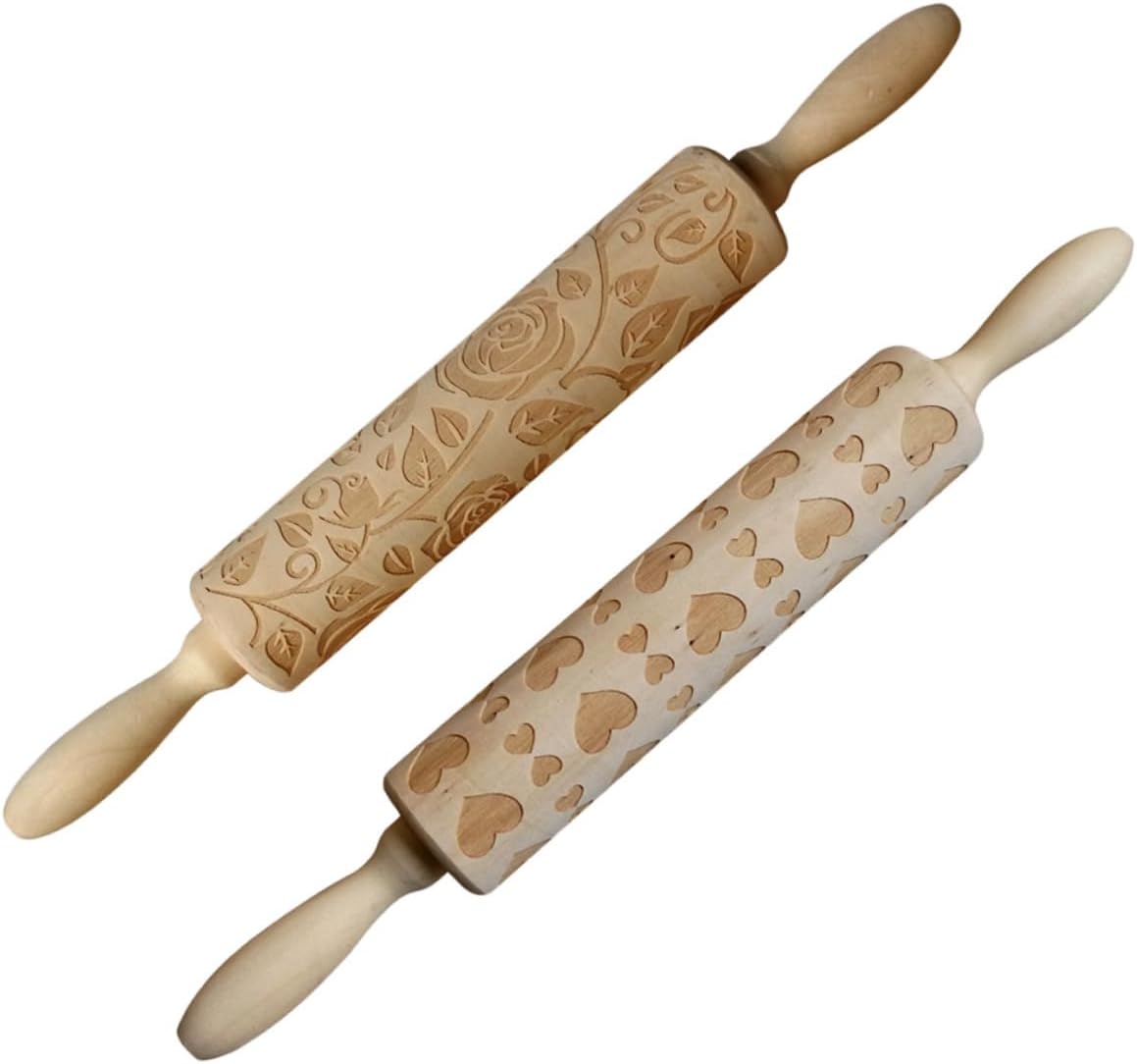 BESPORTBLE 2pcs Valentine's Day Rolling Pin Heart Carved