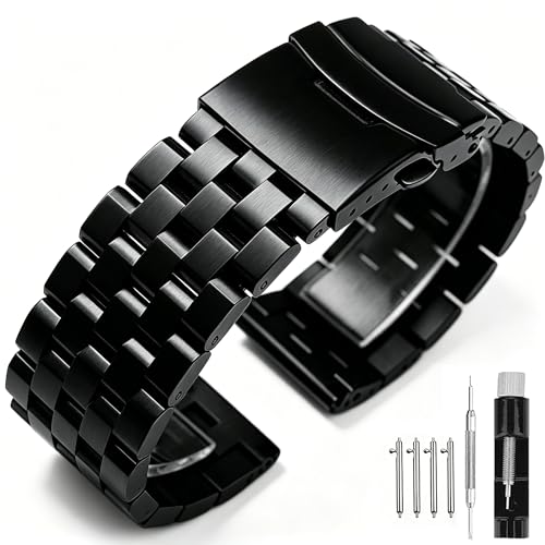 Image of Brushed Metal Watch Bands for Men Women Solid Stainless Steel Watch Band 18 /20 /22 /24 /26mm Watch Bracelet Strap Deployment Double Lock Deployment Buckle Black Silver Blue Gold