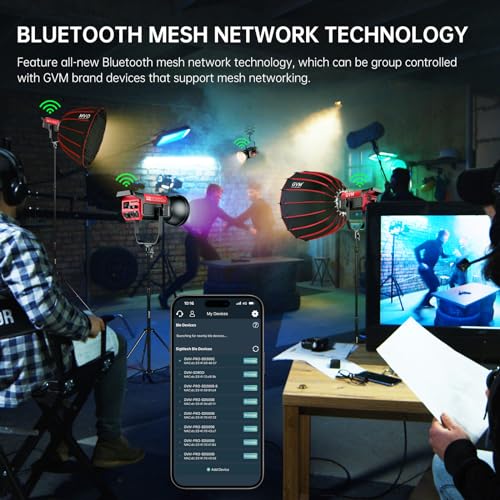 Image of GVM RGB 300W Video Light Kit with Parabolic Softbox and Stand, Photography Lighting for Camera Studio Recording with Bowen Mount, COB Film Light with APP&DMX, Aluminum Alloy, 2000-10000K, CRI 97+