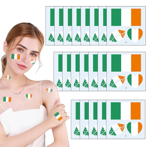 24 Sheets Irish Flag Tattoos Ireland Face Temporary Tattoos Stickers For Men Women Ireland Irish National Country Flag for World Cup, St Patrick’s Day Games St Patrick Day