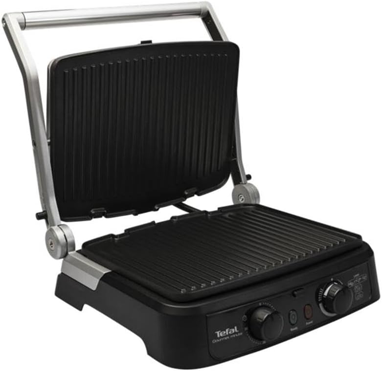 Tefal Grill Gourmet Minute, open position with empty grill plates