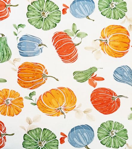 Home Bargains Plus Orange, Green and Blue Pumpkin Patch 52 x 52 inch Square Vinyl Tablecloth with Flannel Backing, PEVA Non Toxic Easy Care Fall Table Cover for Holiday Dining Party