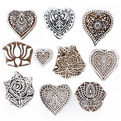 Image of Hashcart | Set of 10 | Multi Flower Design Printing Stamps for Scrapbooking | Blocks for Project Making | Henna Mehndi | Kids & Art Project | Fabric Textile | Pottery Craft