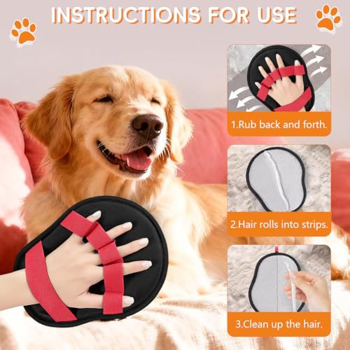 Image of Qpets Pet Hair Removal Glove, Static-Enhanced Pet Hair Removal Mitt with 5-Finger Design, Reusable Grooming Mitt Cleaning Glove for Furniture, Carpets, Car Seats for Dogs Cats (22x18.5x14.5cm)