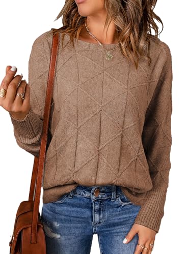 Image of EVALESS Casual Crewneck Sweaters for Women Fall Winter 2026 Lightweight Long Batwing Sleeve Pullover Sweaters Tops Clothes