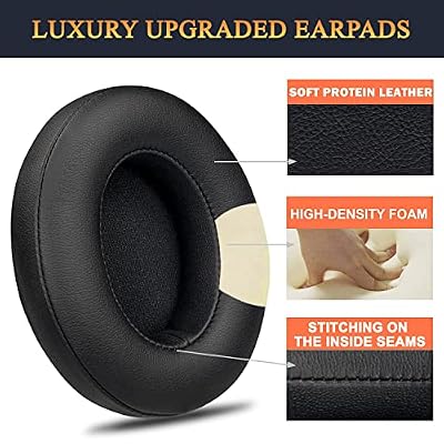 SoloWIT Replacement Ear Pads Cushions for Beats Studio 2 & Studio 3 Wired/Wireless Over-Ear Headphones, Earpads with Soft Protein Leather, Noise Isolation Memory Foam (Black)